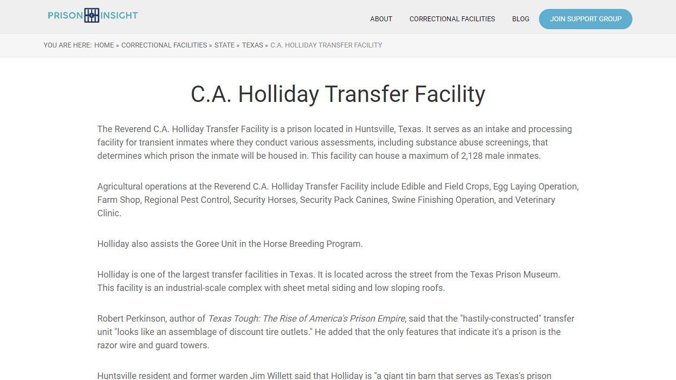 C.A. Holliday Transfer Facility - Prison Insight